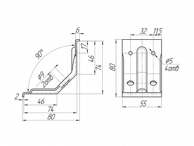 Скрепа стола H55 (2 отверстия)