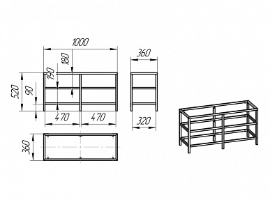 ОСКА Тумба ТВ 1000х520х360 (каркас) черный