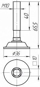 Опора регулируемая со штырем М10х65,5, б/п