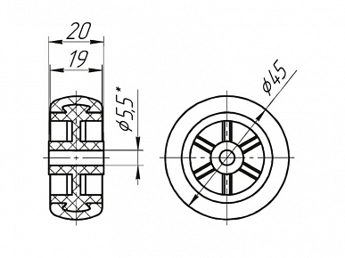 Колесо обрезиненное ролика выкатного d45